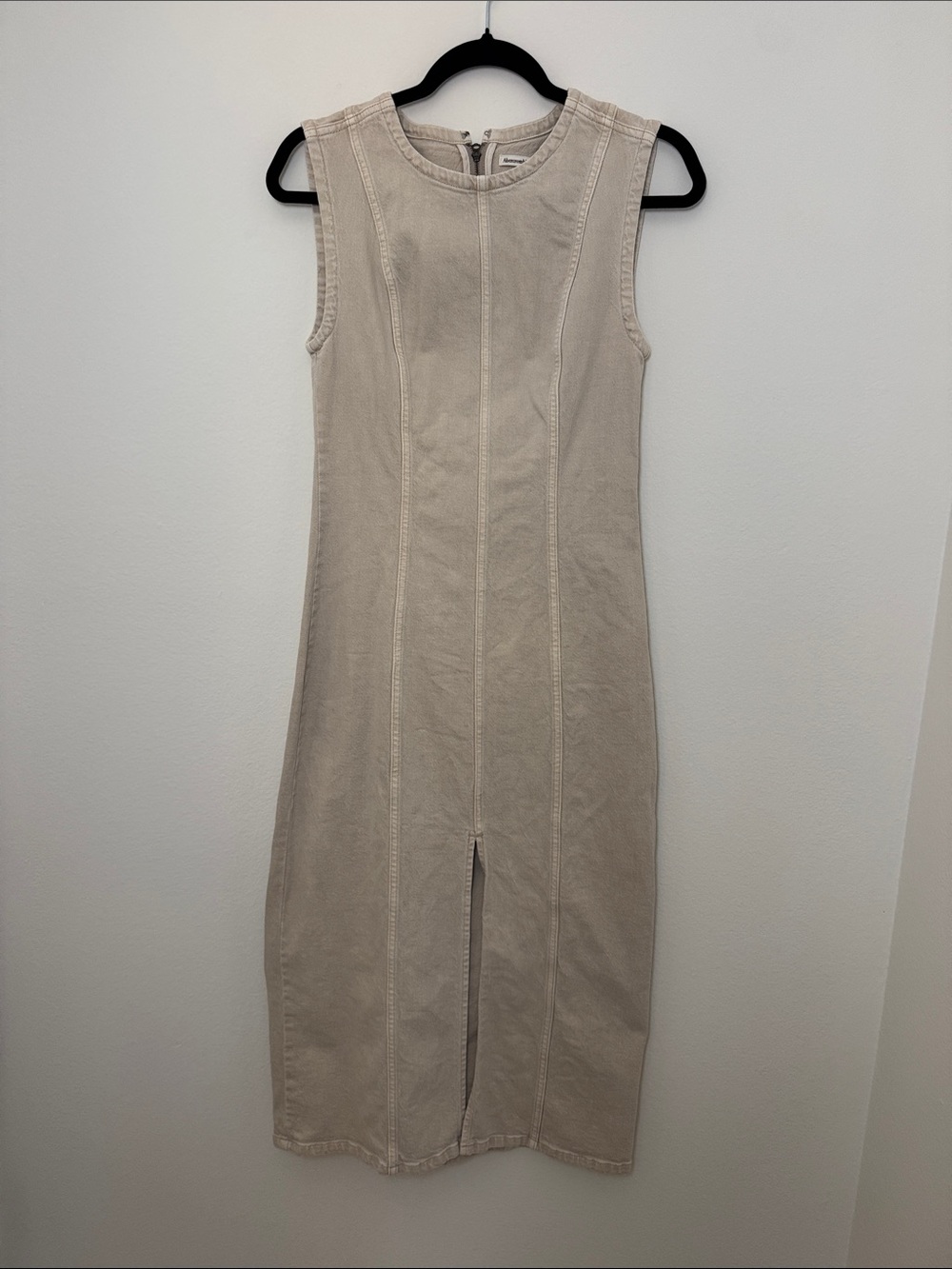 Abercrombie denim Sleeveless Beige Midi Dress with Front Slit